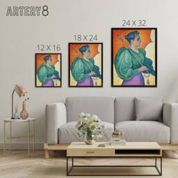 "Artery8 Woman With A Parasol Umbrella Paul Signac Framed Canvas Wall Art Print - Size: W12"" x H16""" - thumbnail 4