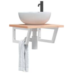 Berkfield Home Basin Shelf Wall Mounted Steel & Solid Wood Beech in Natural - thumbnail 2