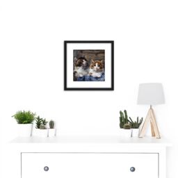 Artery8 Adam Two Kittens Basket Blue Cloth Cat Painting 8X8 Inch Square Wooden Framed Wall Art Print Picture with Mount in Black - thumbnail 2