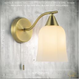 Happy Homewares Traditional Pull Switched Downlighter Wall Light Fitting with Opal Glass Shade in Metallic Gold - thumbnail 5