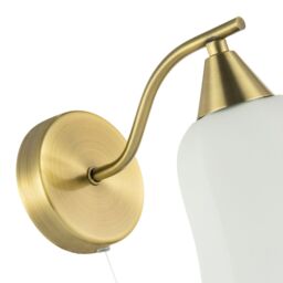 Happy Homewares Traditional Pull Switched Downlighter Wall Light Fitting with Opal Glass Shade in Metallic Gold - thumbnail 3