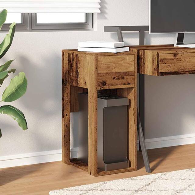 Berkfield Home Durable Computer Tower Stand with Drawer Old Wood 30x44x74 cm in Brown - Size: 30 x 44 x 74 cm - image 1