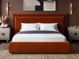 Solace+Co Sigrid Burnt Orange Velvet Cushion Headboard Ottoman Bed - Size: King - thumbnail 2