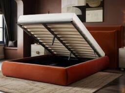 Solace+Co Sigrid Burnt Orange Velvet Cushion Headboard Ottoman Bed - Size: King - thumbnail 3