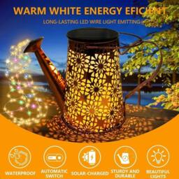 FLAVORA LED Solar Powered String Light Watering Can Lamp Decor in Bronze - thumbnail 2