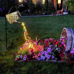 FLAVORA LED Solar Powered String Light Watering Can Lamp Decor in Bronze - thumbnail 5