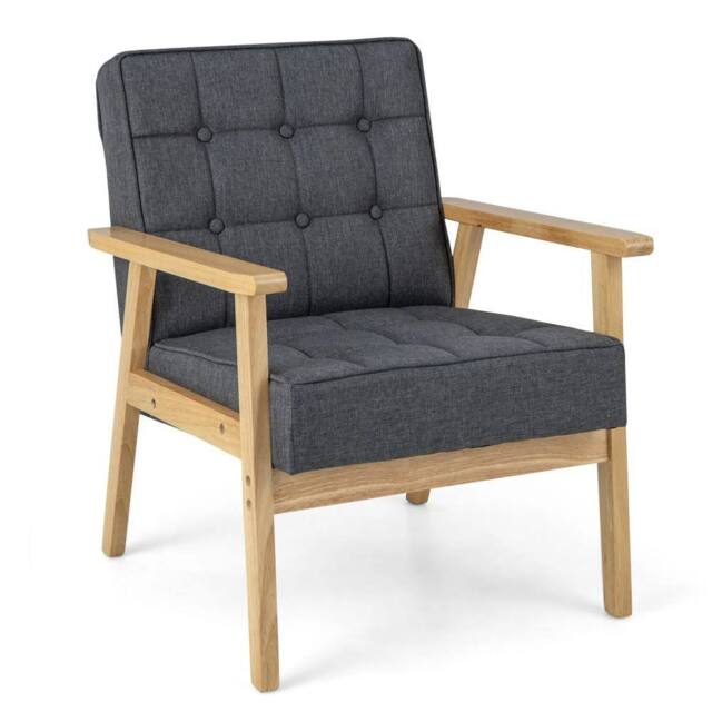 Costway Modern Upholstered Accent Sofa Chair Wooden Armchair w/ Rubber Wood Armrests in Grey - image 1