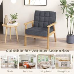 Costway Modern Upholstered Accent Sofa Chair Wooden Armchair w/ Rubber Wood Armrests in Grey - thumbnail 6