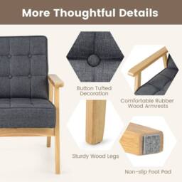 Costway Modern Upholstered Accent Sofa Chair Wooden Armchair w/ Rubber Wood Armrests in Grey - thumbnail 5