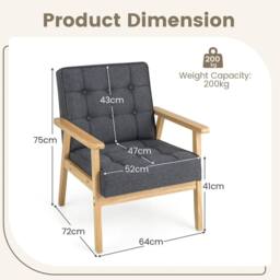 Costway Modern Upholstered Accent Sofa Chair Wooden Armchair w/ Rubber Wood Armrests in Grey - thumbnail 2