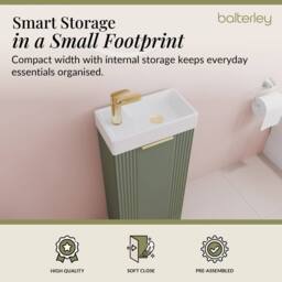 Balterley Green 400mm Floor Standing Vanity Unit with Brushed Brass Handle - thumbnail 4