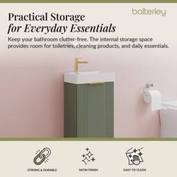 Balterley Green 400mm Floor Standing Vanity Unit with Brushed Brass Handle - thumbnail 2