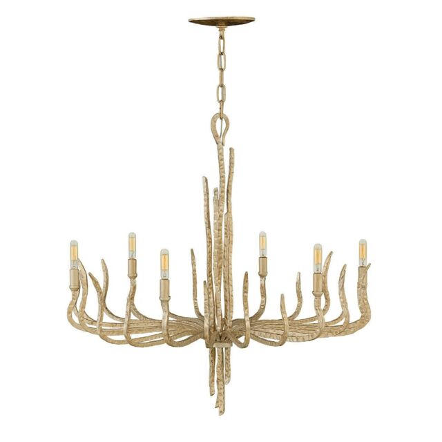 Loops 6 Bulb Chandelier Hanging Pendant LIght Champagne Gold LED E14 60W Bulb