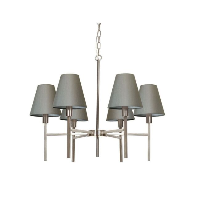 Loops 6 Bulb Chandelier Hanging Pendant LIght Brushed Nickel LED E14 25W Bulb in Metallics