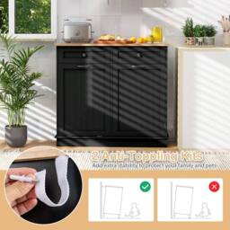 Gymax Tilt Out 70L Kitchen Garbage Holder Recycling Cabinet With 2 Drawers in Black - thumbnail 6