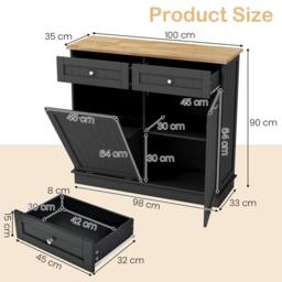 Gymax Tilt Out 70L Kitchen Garbage Holder Recycling Cabinet With 2 Drawers in Black - thumbnail 3