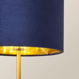 ValueLights Christina Velvet with Gold Inner Drum Shade Gold Palm Leaf Table Lamp with Bulb in Navy - thumbnail 4