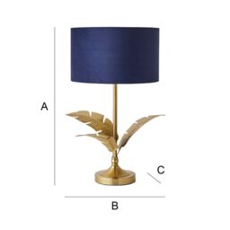 ValueLights Christina Velvet with Gold Inner Drum Shade Gold Palm Leaf Table Lamp with Bulb in Navy - thumbnail 7