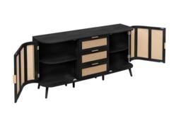 Birlea 2 Door 3 Drawer Rattan Sideboard Curved Cupboard Sark Storage Cabinet in Black - thumbnail 8