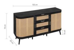 Birlea 2 Door 3 Drawer Rattan Sideboard Curved Cupboard Sark Storage Cabinet in Black - thumbnail 9