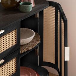 Birlea 2 Door 3 Drawer Rattan Sideboard Curved Cupboard Sark Storage Cabinet in Black - thumbnail 4