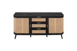 Birlea 2 Door 3 Drawer Rattan Sideboard Curved Cupboard Sark Storage Cabinet in Black - thumbnail 7