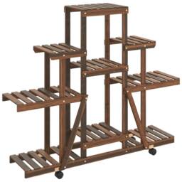 Berkfield Home Elegant Flower Stand with Wheels 110x25x101 cm Solid Wood Fir in Brown - Size: 110 x 25 x 101 cm - thumbnail 3
