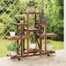 Berkfield Home Elegant Flower Stand with Wheels 110x25x101 cm Solid Wood Fir in Brown - Size: 110 x 25 x 101 cm - thumbnail 2