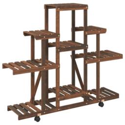 Berkfield Home Elegant Flower Stand with Wheels 110x25x101 cm Solid Wood Fir in Brown - Size: 110 x 25 x 101 cm - thumbnail 4