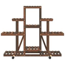 Berkfield Home Elegant Flower Stand with Wheels 110x25x101 cm Solid Wood Fir in Brown - Size: 110 x 25 x 101 cm - thumbnail 5