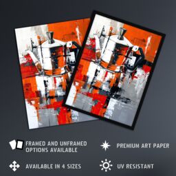 Artery8 Moka Coffee Pot Abstract Orange Grey Painting Framed Art Print - Size: A4 - thumbnail 2