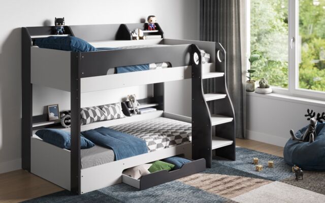 Flair Flick Bunk Bed with Storage in Grey - Size: Single - image 1