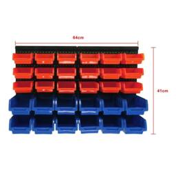 Nordara 30 Hole Plastic Bins Wall Mount Storage Tools Organizer Rack in Black - thumbnail 2