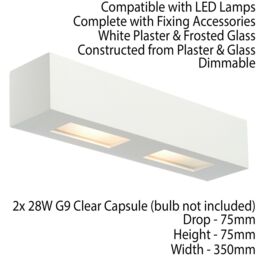Loops 2 PACK Dimmable Twin Wall Light Primed White (ready to paint) Box Down Lamp - thumbnail 3