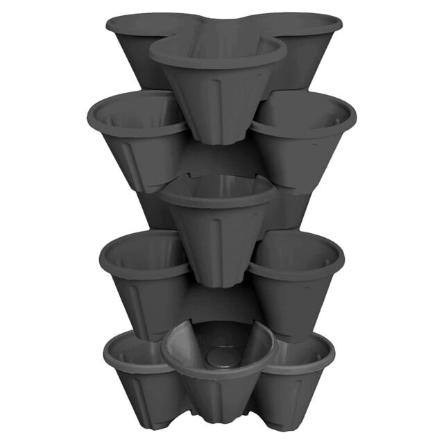 simpa Stackable Tri-Pot Plastic Strawberry Planters 6PC in Black - image 1
