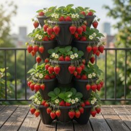 simpa Stackable Tri-Pot Plastic Strawberry Planters 6PC in Black - thumbnail 3