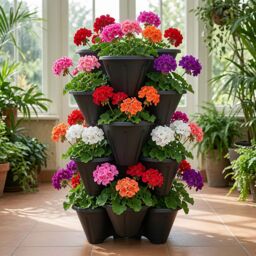 simpa Stackable Tri-Pot Plastic Strawberry Planters 6PC in Black - thumbnail 4