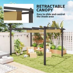 OUTSUNNY 3 x 4m Aluminium Pergola with Retractable Roof, Garden Gazebo Khaki - thumbnail 4