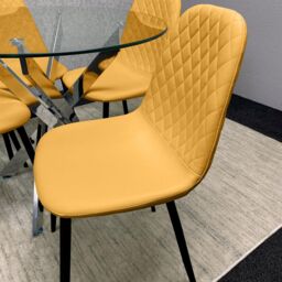 KOSY KOALA Round Glass Dining Table Set With 4 Mustard Gem Pattern Chairs Dining Room Furniture in Beige - thumbnail 5