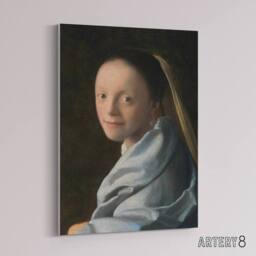 "Artery8 Study of a Young Woman Vermeer Vintage Canvas Wall Art in Black - Size: W18"" x H24""" - thumbnail 2