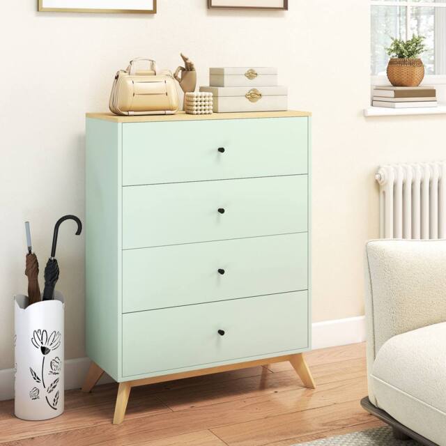 HOMCOM Chest of Drawers, 4 Drawer Storage Cabinet, Light Green & Oak - image 1