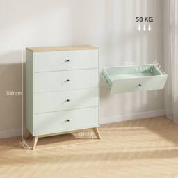HOMCOM Chest of Drawers, 4 Drawer Storage Cabinet, Light Green & Oak - thumbnail 3