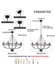 NIVOR 8 Light Dimmable Wagon Wheel Chandelier with Beaded Accents Adjustable in Black - thumbnail 2