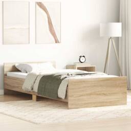 Berkfield Home Bed Frame Sonoma Oak 90x190 cm Single Engineered Wood in Brown - thumbnail 2