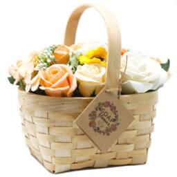 Serenityy Large Orange Soap Flower Bouquet in Wicker Basket