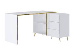 Vente-unique Corner Desk With Drawers & Recesses - Gloss White & Gold - thumbnail 4