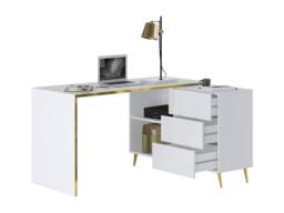 Vente-unique Corner Desk With Drawers & Recesses - Gloss White & Gold - thumbnail 6