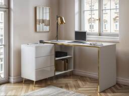 Vente-unique Corner Desk With Drawers & Recesses - Gloss White & Gold