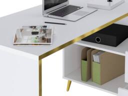 Vente-unique Corner Desk With Drawers & Recesses - Gloss White & Gold - thumbnail 7