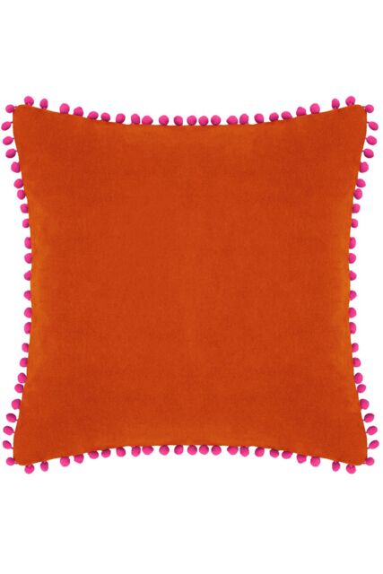 Paoletti Velvet Pom Pom Trimmed Cushion in Orange - Size: 45 cm x 45 cm - image 1